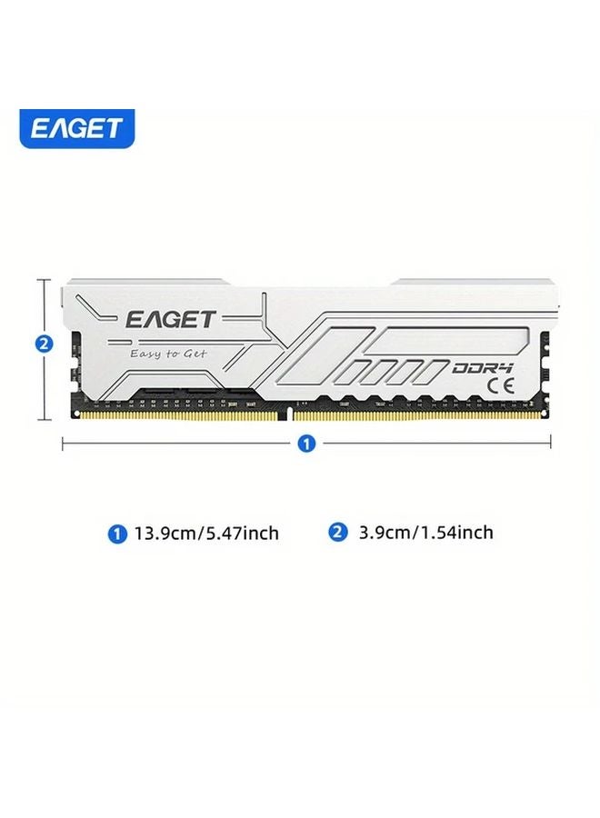 Eaget 8GB Silvery White DDR4 3200MHz Desktop Memory RAM With Heatsink - Image 2